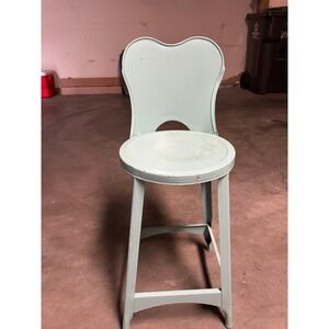Vintage Industrial Metal Stool Heart Back Sage GreenGreen Retro Farmhouse MCM